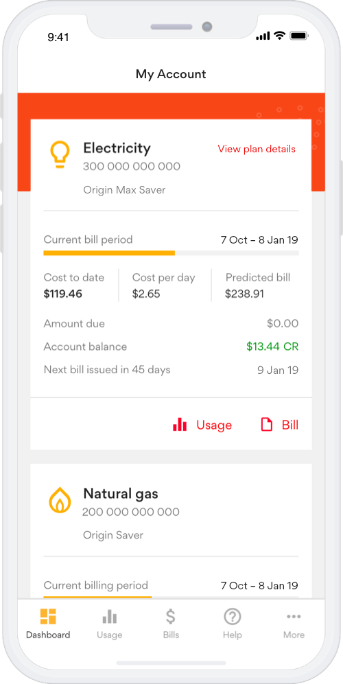 Our mobile app your account online Origin Energy