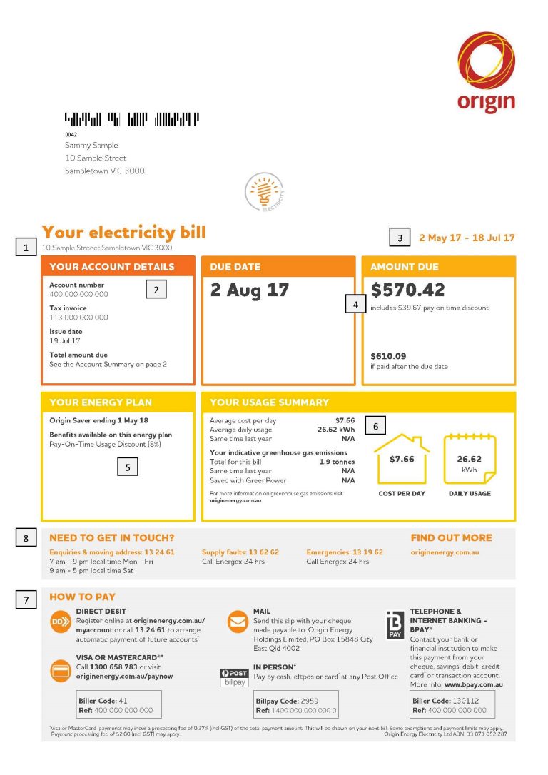 How to read my bill Origin Energy