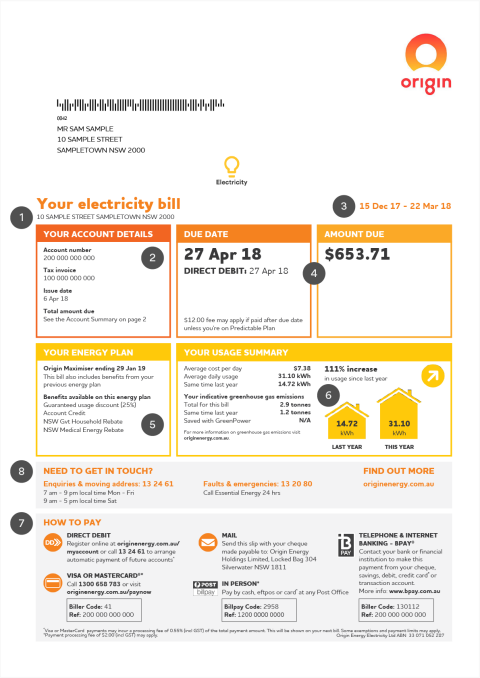 how to read your bill origin energy