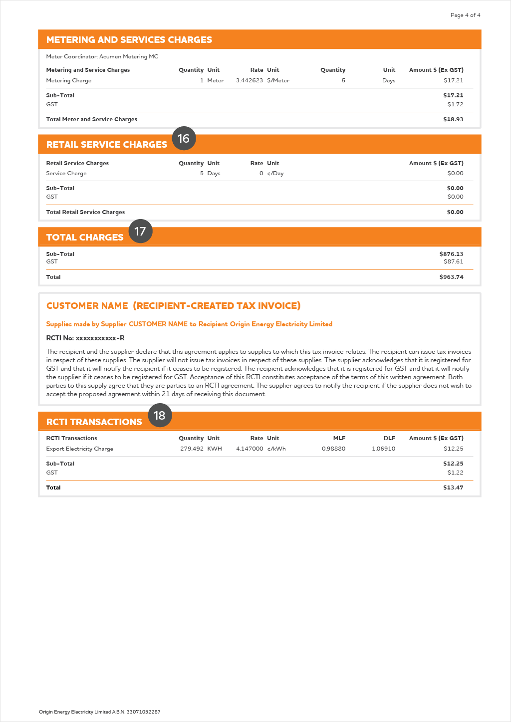 Page 4 of Origin commercial electricity bill