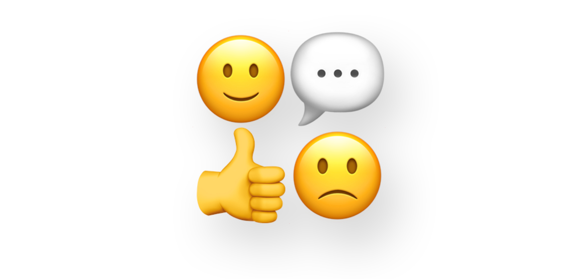 Sad, happy, thumbs up and speech bubble emoticons for feedback 