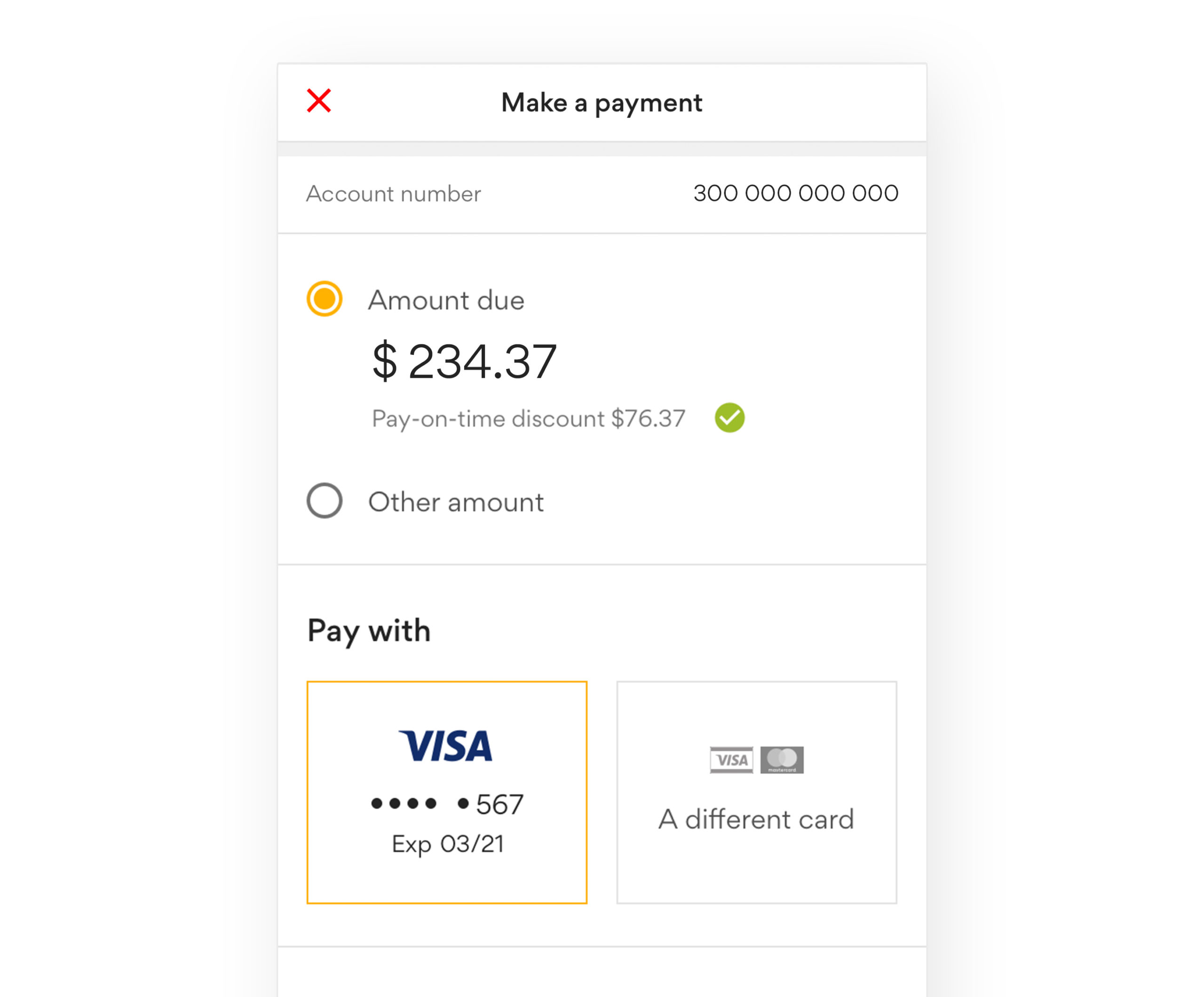Make a payment screen with credit card payment options from Origin Energy app for Android