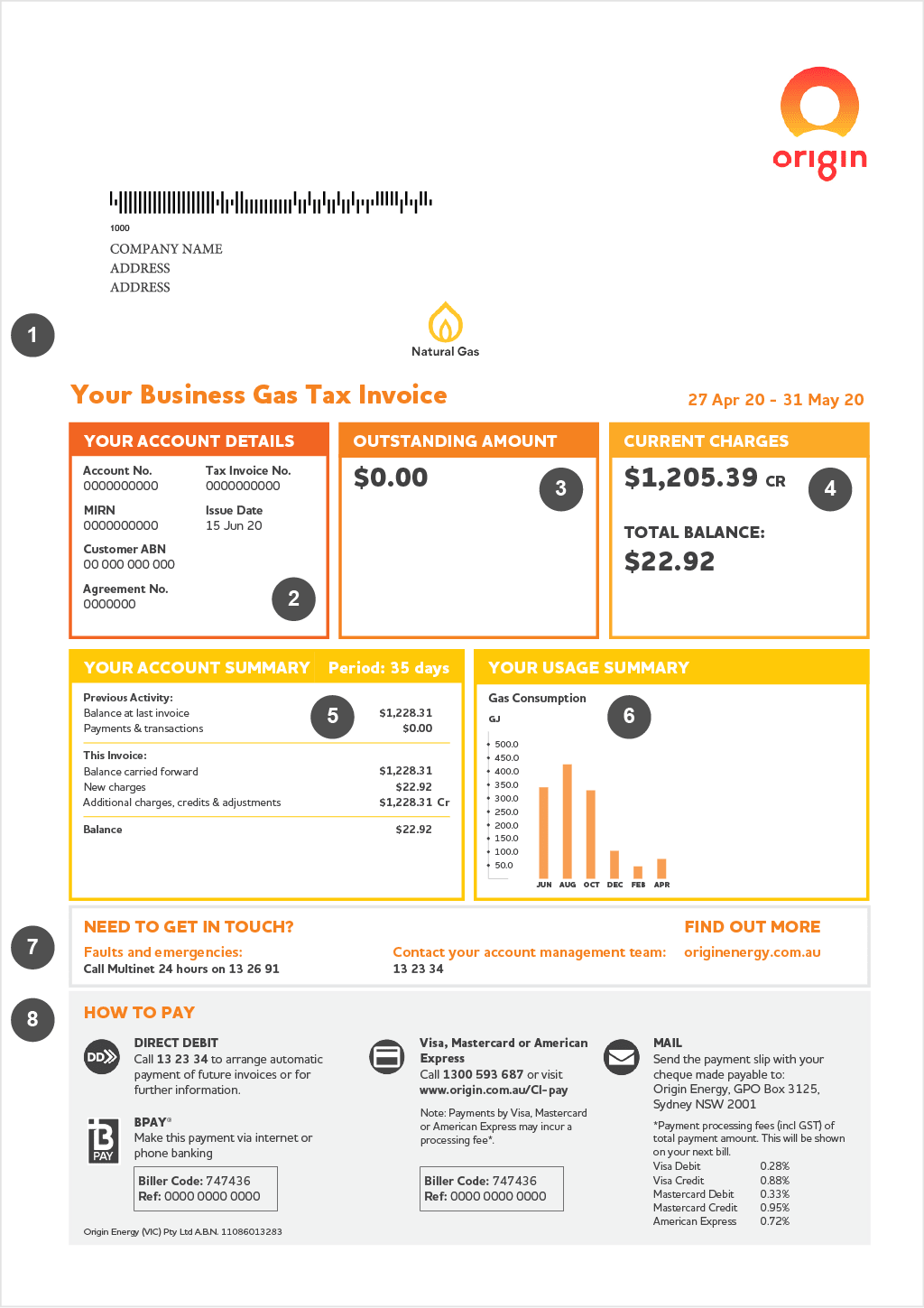 Page 1 of Origin commercial natural gas bill
