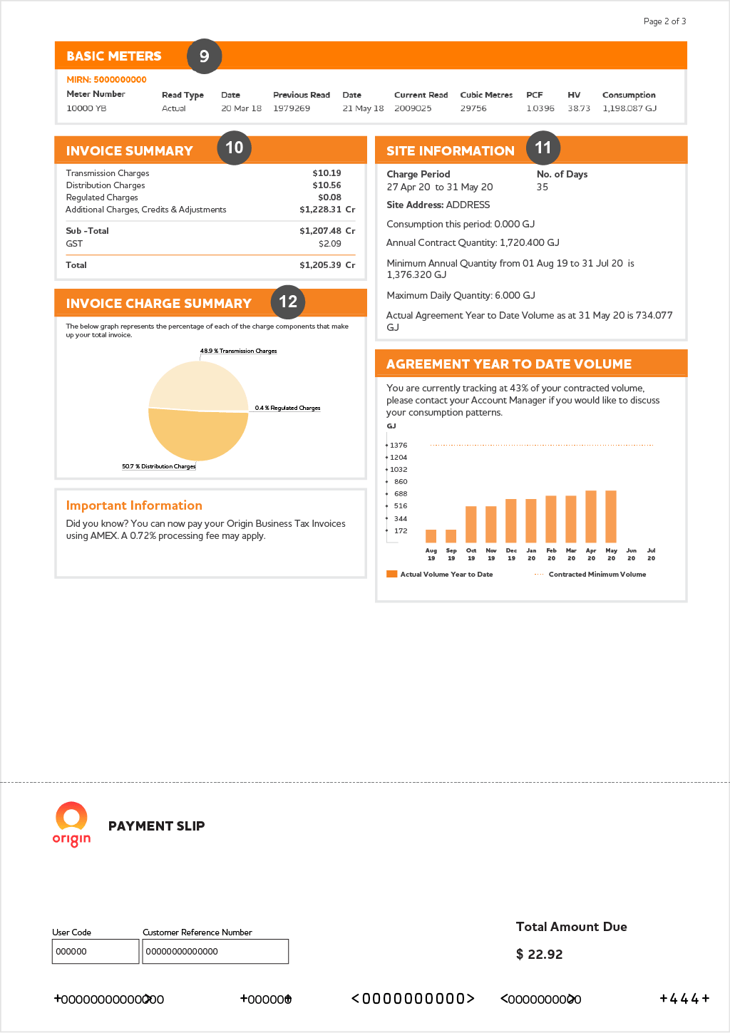 Page 2 of Origin commercial natural gas bill