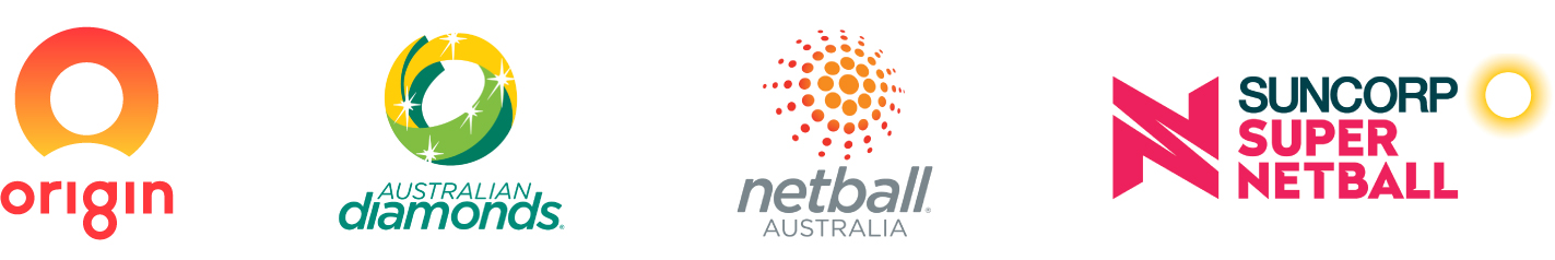 Logos of Origin, Australian Diamonds, Netball Australia and Suncorp Super Netball