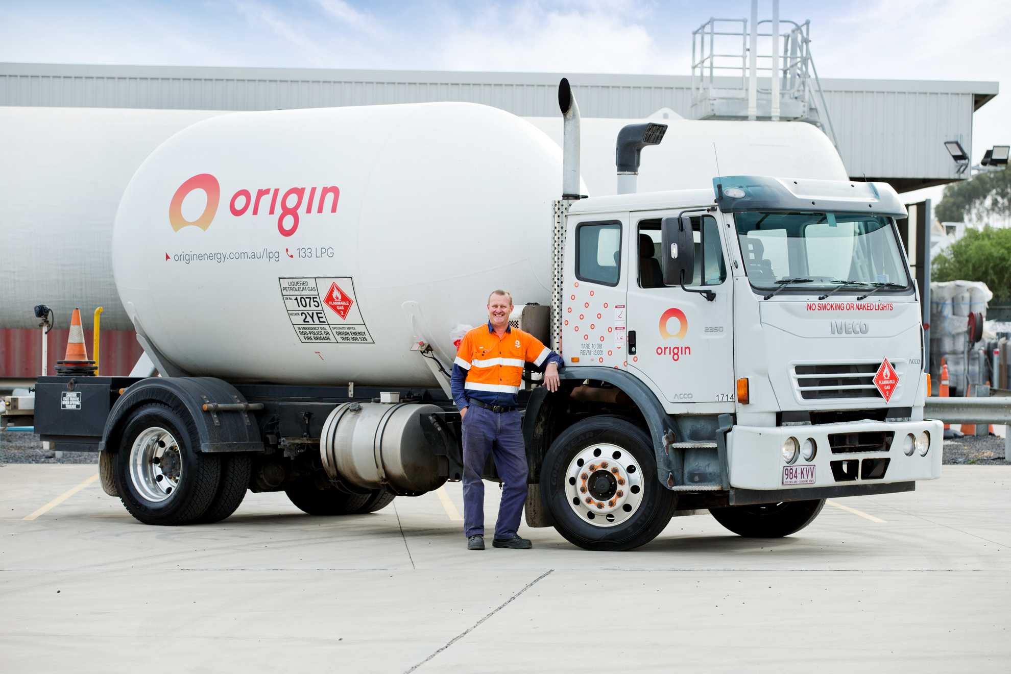 Origin LPG truck with Origin driver for your local LPG supply